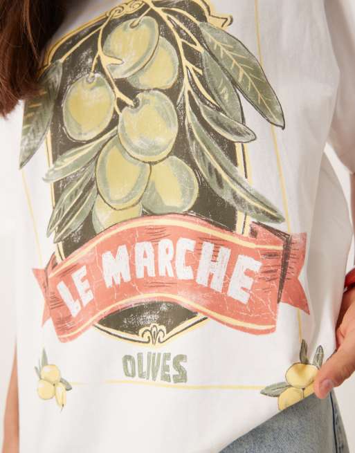 ASOS DESIGN - Oversized cremehvid T-shirt med grafisk olivenprint, 4 af 4