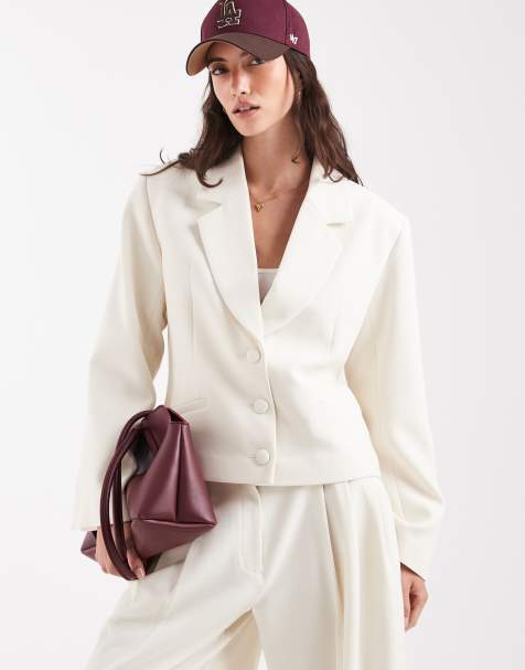 ASOS DESIGN - Oversized cremehvidt skræddersyet jakkesæt med firkantet pasform - view 1