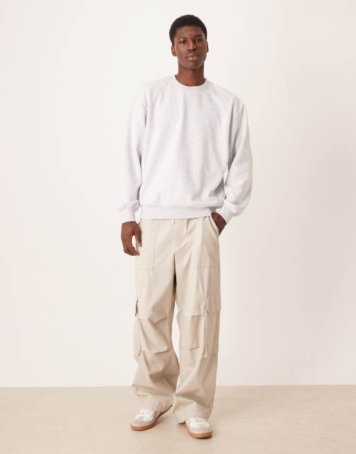 ASOS DESIGN oversized crew jumper with print in scuba-style fabric in grey marl, 2 of 5