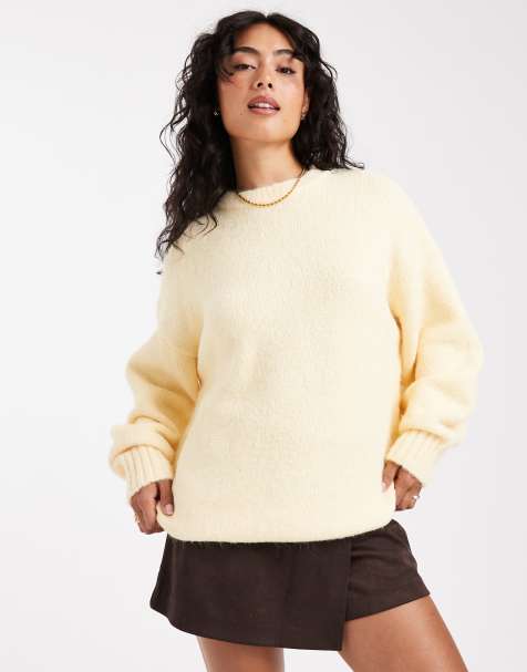 ASOS DESIGN oversized crew neck cocoon fluffy jumper in buttermilk - view 1