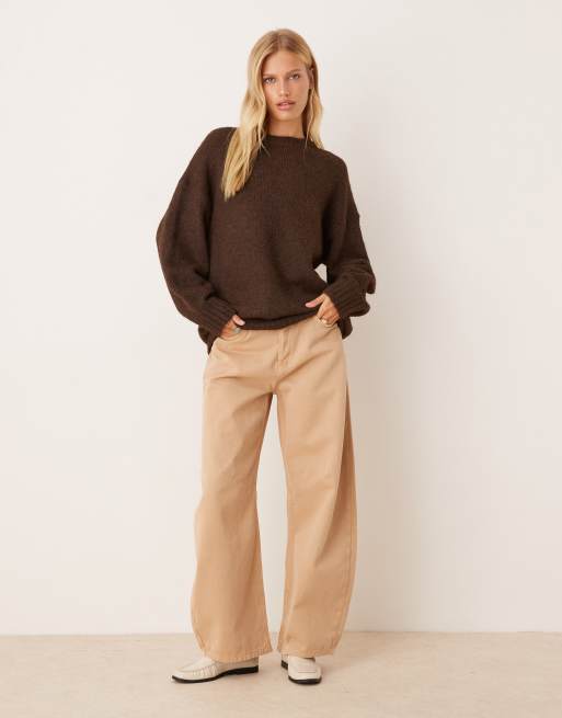 ASOS DESIGN oversized crew neck cocoon fluffy sweater in chocolate