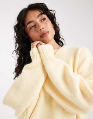 Asos Design Oversized Crew Neck Cocoon Fluffy Sweater In Yellow