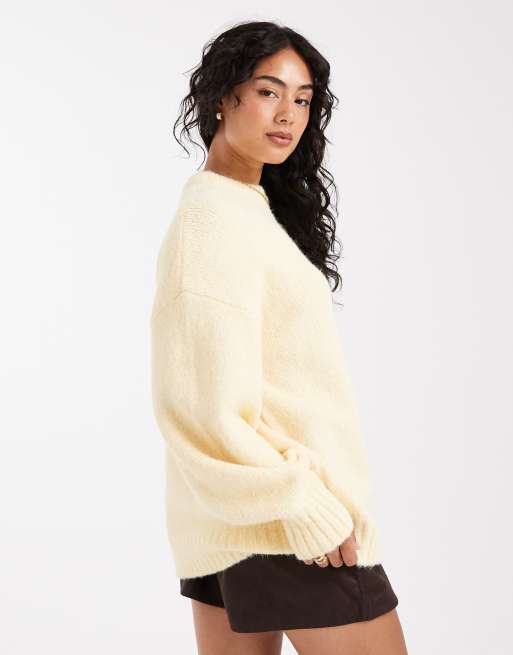 ASOS DESIGN oversized crew neck cocoon fluffy sweater in buttermilk