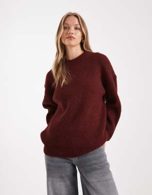 Asos Design Oversized Crew Neck Cocoon Rib Knit Sweater In Red