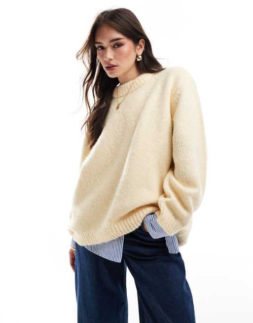 ASOS DESIGN oversized crew neck jumper in buttermilk