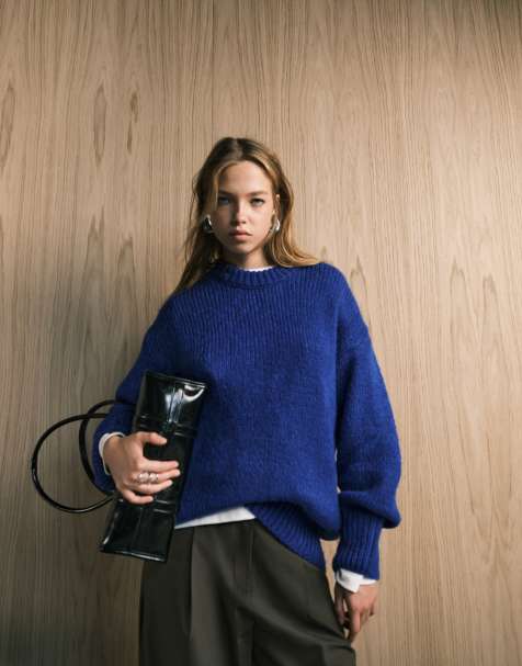 ASOS DESIGN oversized crew neck jumper in cobalt - view 1