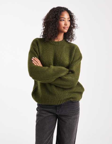 ASOS DESIGN oversized crew neck jumper in green - view 1