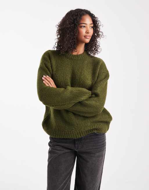 ASOS DESIGN oversized crew neck jumper in green