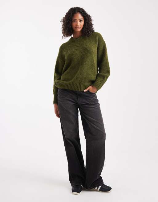 ASOS DESIGN oversized crew neck jumper in khaki, 3 of 4