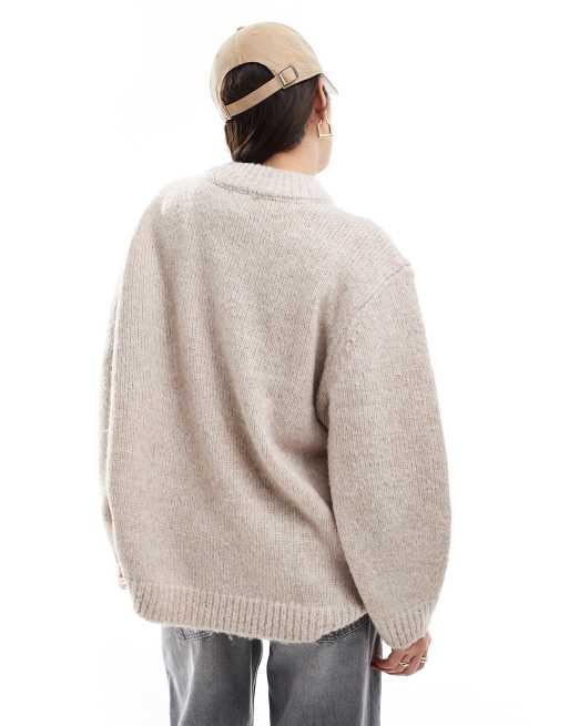 ASOS DESIGN oversized crew neck jumper in neutral, 3 of 4