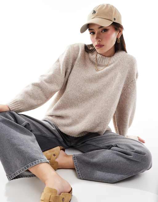 ASOS DESIGN oversized crew neck jumper in neutral, 4 of 4