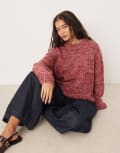 [ASOS DESIGN] ASOS DESIGN oversized crew neck jumper in pink multiply L Pink Multiply