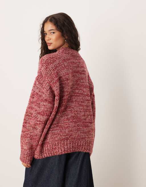 ASOS DESIGN oversized crew neck jumper in pink multiply