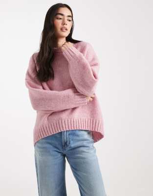 ASOS DESIGN oversized crew neck jumper in pink | ASOS