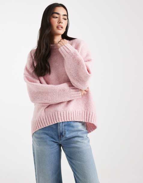 ASOS DESIGN oversized crew neck jumper in pink - view 1