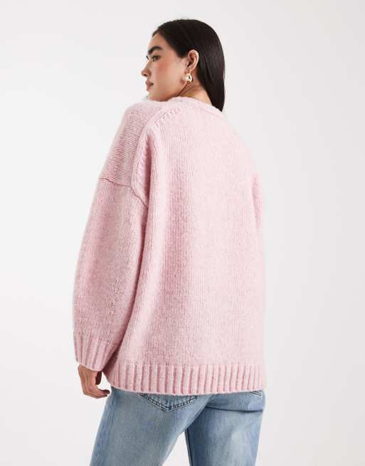 ASOS DESIGN oversized crew neck sweater in pink