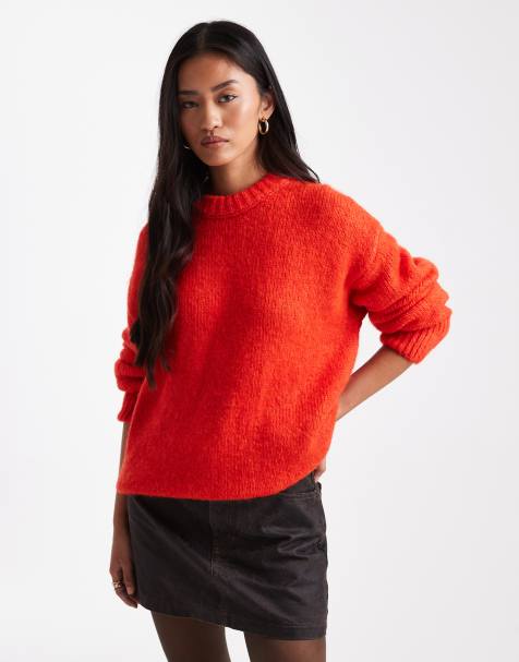ASOS DESIGN oversized crew neck jumper in red - view 1