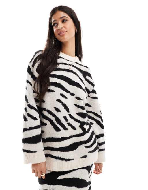 ASOS DESIGN oversized crew neck jumper in zebra (part of a set)