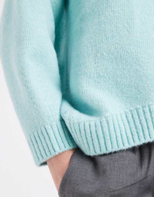 ASOS DESIGN oversized crew neck jumper with curved hem in duck egg blue, 3 of 4