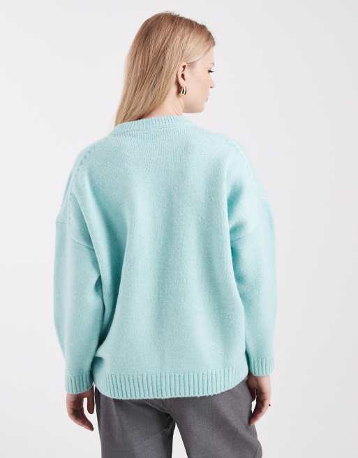 ASOS DESIGN oversized crew neck jumper with curved hem in duck egg blue, 4 of 4