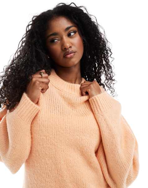 ASOS DESIGN oversized crew neck sweater in apricot - view 1