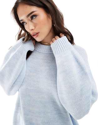Asos Design Oversized Crew Neck Sweater In Blue Twist Yarn