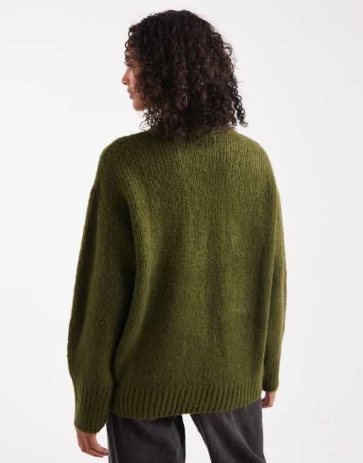 ASOS DESIGN oversized crew neck sweater in khaki, 4 of 4
