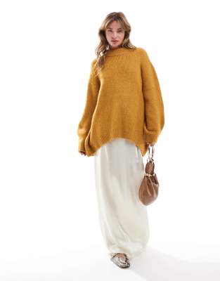 Asos Design Oversized Crew Neck Sweater In Marigold-brown