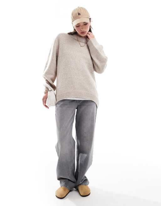 ASOS DESIGN oversized crew neck sweater in neutral, 2 of 4