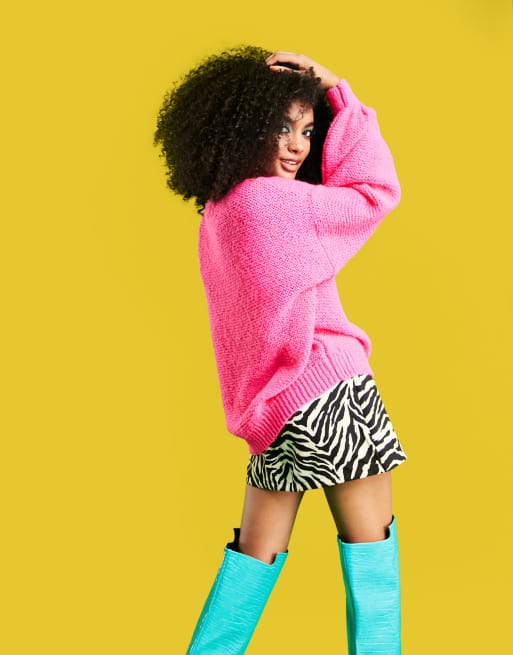 ASOS DESIGN oversized crew neck sweater in pink, 2 of 4