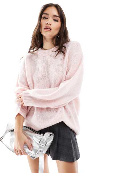 ASOS DESIGN oversized crew neck sweater in pink - view 1