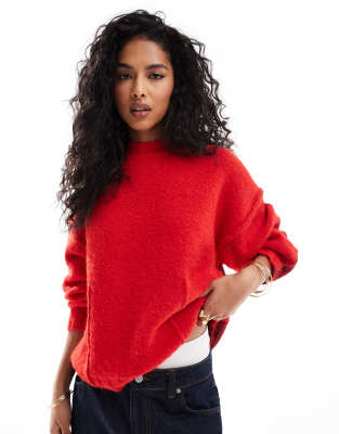 Asos Design Oversized Crew Neck Sweater In Red And Burgundy