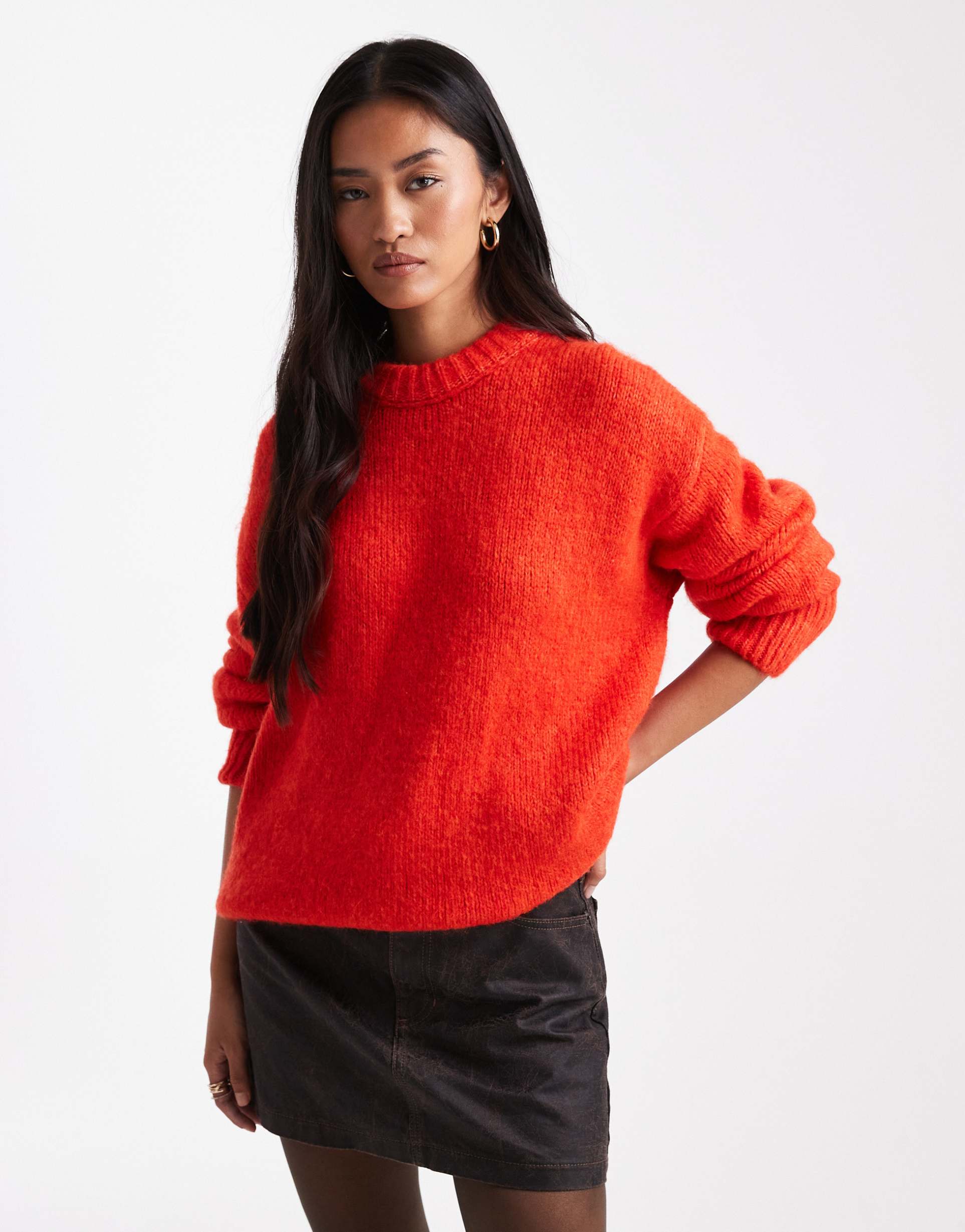 asos design oversized crew neck sweater in red