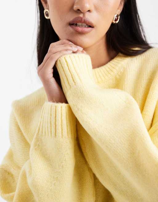 ASOS DESIGN oversized crew neck sweater with curved hem in buttermilk