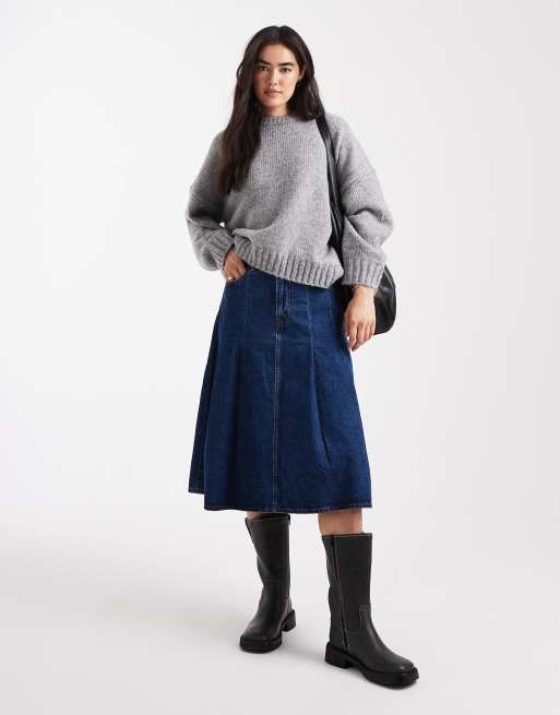 ASOS DESIGN oversized crew neck sweater with curved hem in gray