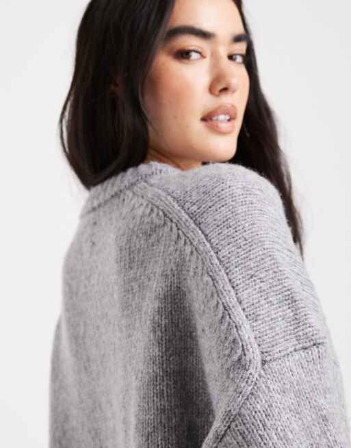 ASOS DESIGN oversized crew neck sweater with curved hem in gray