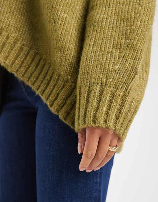 ASOS DESIGN oversized crew neck sweater with curved hem in olive