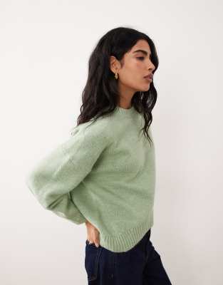 Asos Design Oversized Crew Neck Sweater With Curved Hem In Green