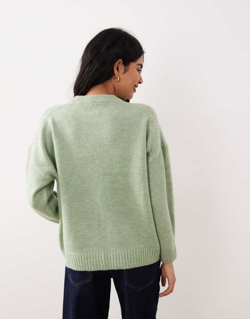 ASOS DESIGN oversized crew neck sweater with curved hem in pistachio, 4 of 4