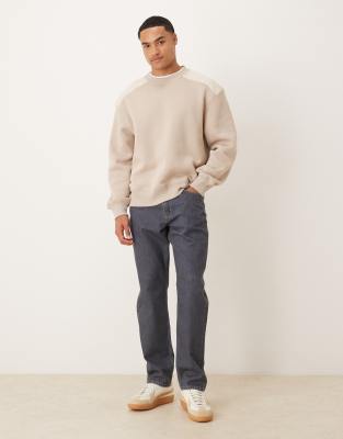 Asos Design Oversized Crew Neck Sweater With Panel Detailing In Neutral