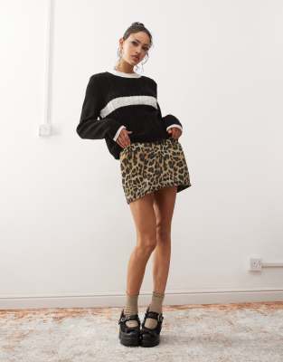 Asos Design Oversized Crew Neck Sweater With Retro Stripe In Black