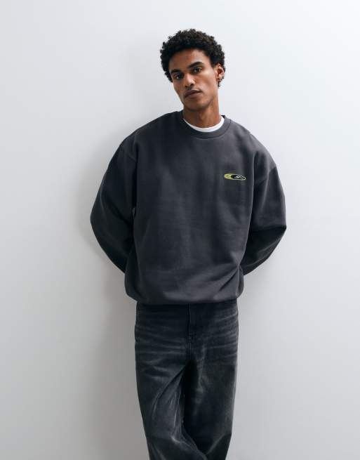 ASOS DESIGN oversized crew neck sweater with toggle cord at hem in gray, 3 of 5