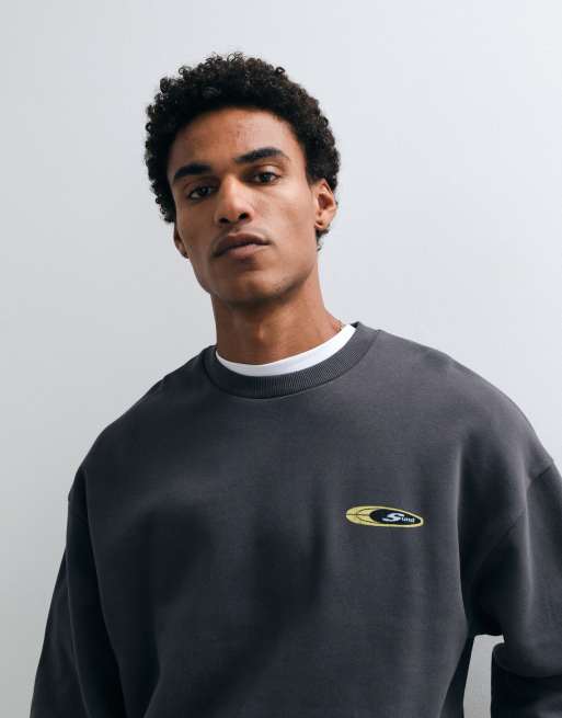 ASOS DESIGN oversized crew neck sweater with toggle cord at hem in grey, 2 of 5