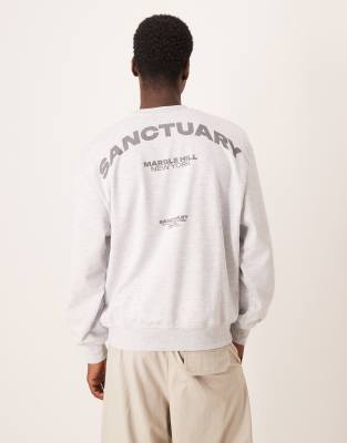 Asos Design Oversized Crew Neck Sweatshirt With Print In Gray