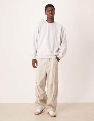 Asos Design Oversized Crew Neck Sweatshirt With Print In Gray