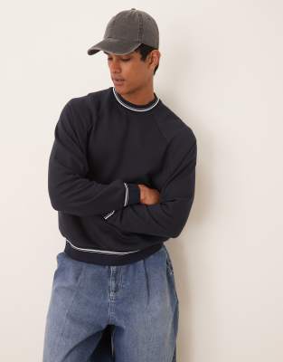 oversized crew neck sweatshirt with tipping details in navy blue