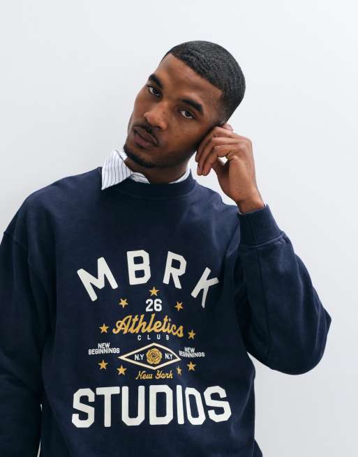 ASOS DESIGN oversized crew neck sweatshirt with wash in blue , 1 of 5