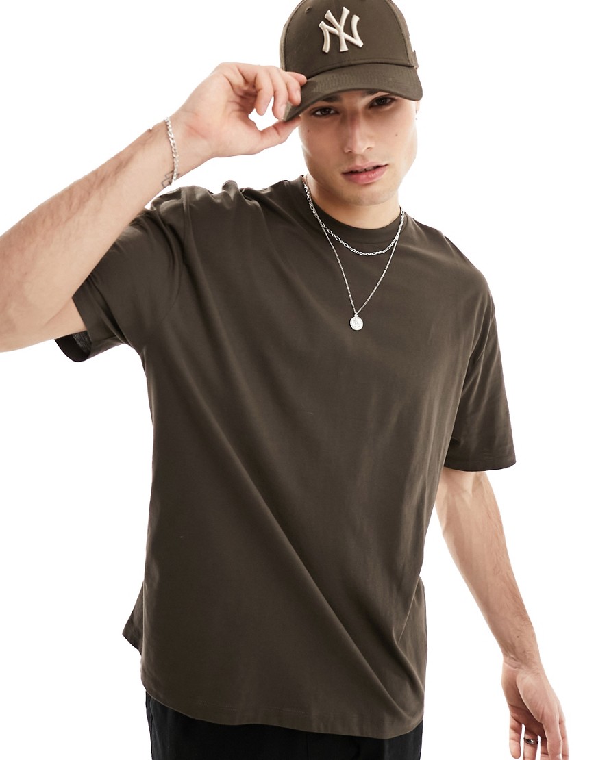 ASOS DESIGN oversized crew neck t-shirt in dark brown