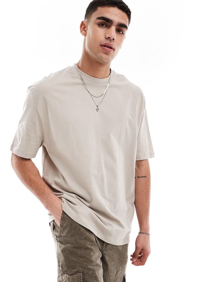 ASOS DESIGN oversized crew neck t-shirt in taupe-Brown