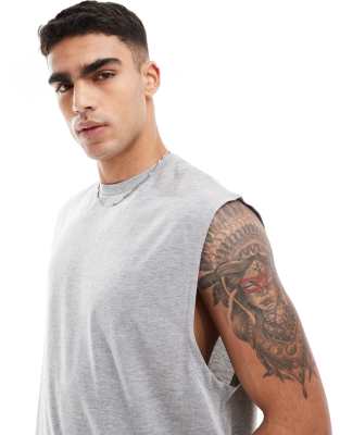 Asos Design Oversized Crew Neck Tank Top In Gray